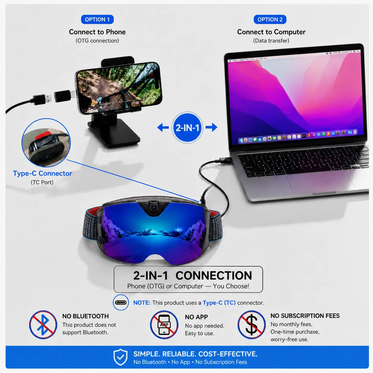 SUNSHINE 4K Camera Smart Ski Goggles, 24M Photo, Anti-Fog - Skyshot