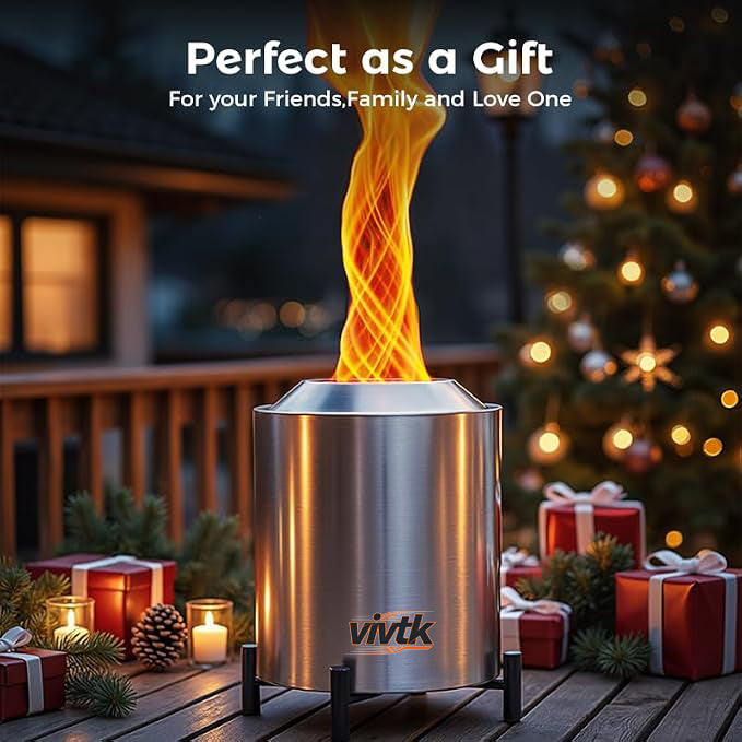 OUTDOORS 6.5inch Round Stainless Steel Metal Tabletop Fire Pit - Portable Smokeless Outdoor Fire Pit for Patio, Wood-Burning with Storage Bag