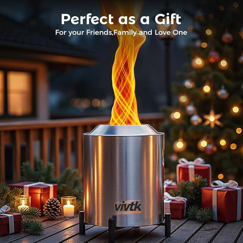 OUTDOORS 6.5inch Round Stainless Steel Metal Tabletop Fire Pit - Portable Smokeless Outdoor Fire Pit for Patio, Wood-Burning with Storage Bag