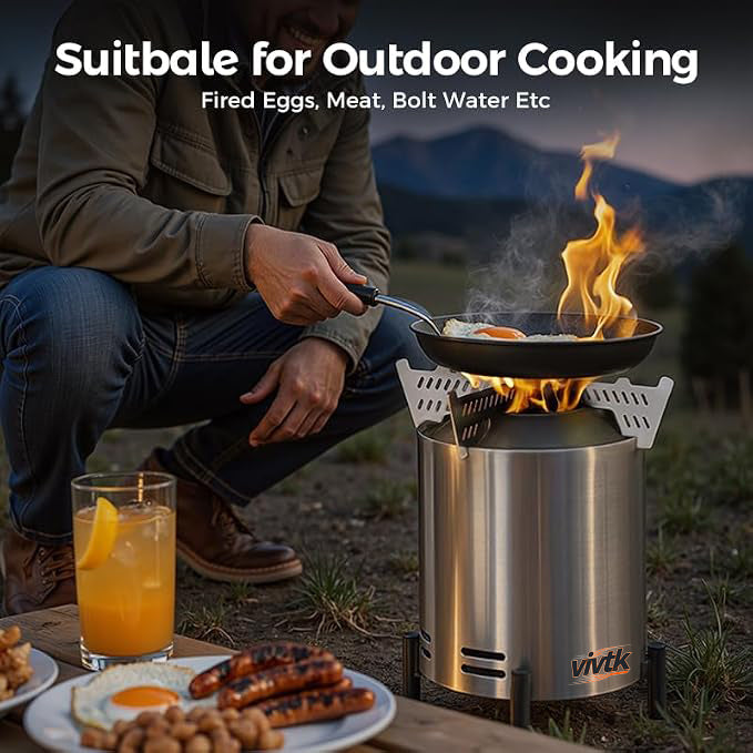 OUTDOORS 6.5inch Round Stainless Steel Metal Tabletop Fire Pit - Portable Smokeless Outdoor Fire Pit for Patio, Wood-Burning with Storage Bag