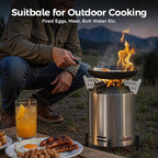 OUTDOORS 6.5inch Round Stainless Steel Metal Tabletop Fire Pit - Portable Smokeless Outdoor Fire Pit for Patio, Wood-Burning with Storage Bag