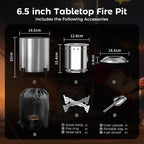 OUTDOORS 6.5inch Round Stainless Steel Metal Tabletop Fire Pit - Portable Smokeless Outdoor Fire Pit for Patio, Wood-Burning with Storage Bag