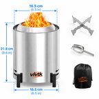 OUTDOORS 6.5inch Round Stainless Steel Metal Tabletop Fire Pit - Portable Smokeless Outdoor Fire Pit for Patio, Wood-Burning with Storage Bag