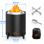 OUTDOORS 6.5inch Round Stainless Steel Metal Tabletop Fire Pit - Portable Smokeless Outdoor Fire Pit for Patio, Wood-Burning with Storage Bag