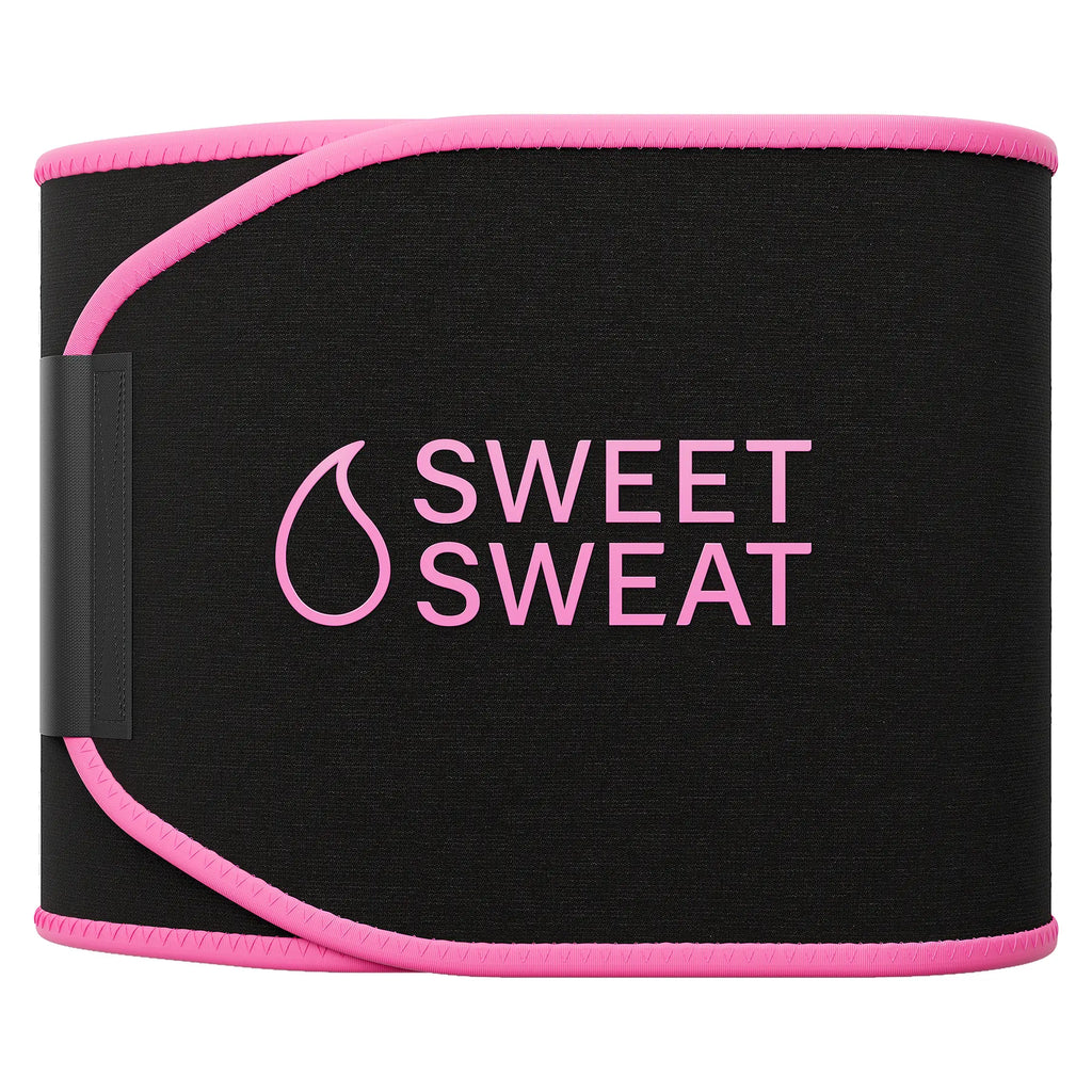 Sweet Sweat Ab Trainer for Women and Men - Sweat Band Waist Trainer Belt for High Intensity Training and Gym Workouts, 5 Adjustable Sizes - Black/pink