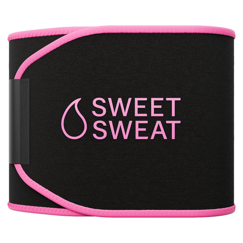 Sweet Sweat Ab Trainer for Women and Men - Sweat Band Waist Trainer Belt for High Intensity Training and Gym Workouts, 5 Adjustable Sizes - Black/pink